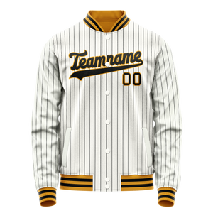Custom White Black Black Pinstripe Varsity Letterman Jacket