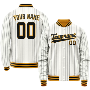 Custom White Black Black Pinstripe Varsity Letterman Jacket
