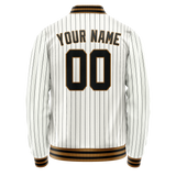 Custom White Black Black Pinstripe Varsity Letterman Jacket
