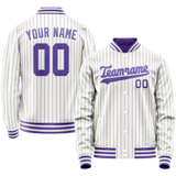Custom White Purple Purple Pinstripe Varsity Letterman Jacket