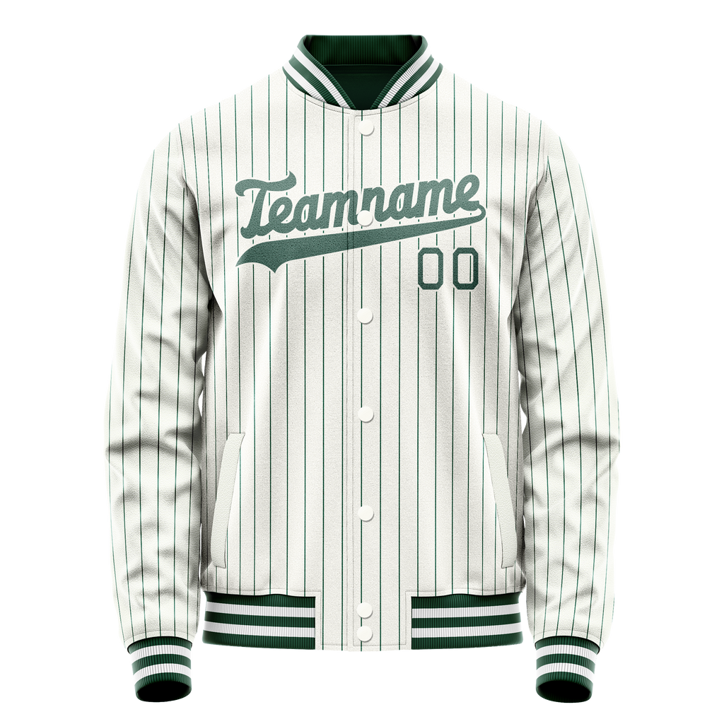 Custom White Teal Teal Pinstripe Varsity Letterman Jacket