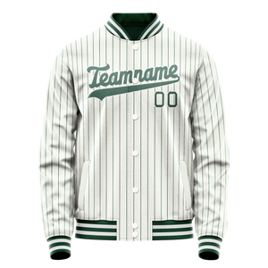 Custom White Teal Teal Pinstripe Varsity Letterman Jacket