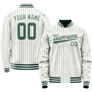 Custom White Teal Teal Pinstripe Varsity Letterman Jacket