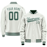 Custom White Teal Teal Pinstripe Varsity Letterman Jacket