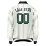 Custom White Teal Teal Pinstripe Varsity Letterman Jacket