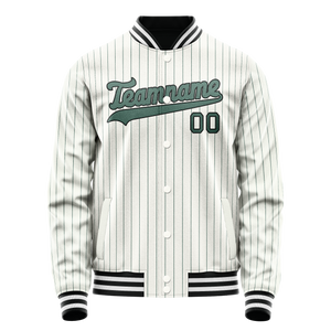 Custom White Teal Teal Pinstripe Varsity Letterman Jacket