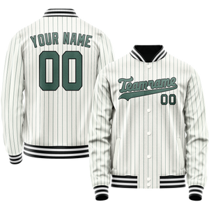 Custom White Teal Teal Pinstripe Varsity Letterman Jacket