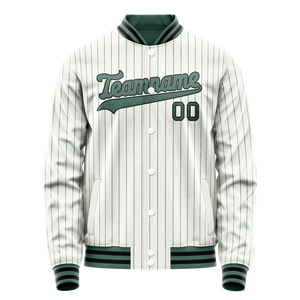 Custom White Teal Teal Pinstripe Varsity Letterman Jacket