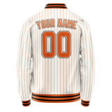 Custom White Orange Orange Pinstripe Varsity Letterman Jacket