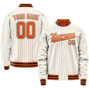 Custom White Orange Orange Pinstripe Varsity Letterman Jacket