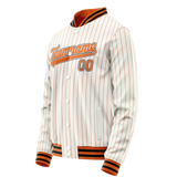 Custom White Orange Orange Pinstripe Varsity Letterman Jacket