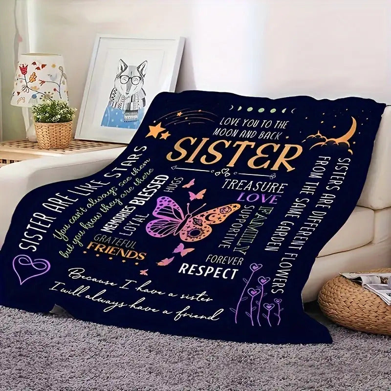 Blanket for Sister Gifts - Love You to the Moon and Back Sister - From Family, Birthday, Christmas, Everyday Encouragement, Inspirational Motivation