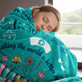 Blanket for Nurse Gifts, “Making the world a better place Nurse Life”, From Family Friends, Birthday, Christmas, Graduation, Inspirational