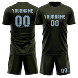 Custom Olive Light Blue Soccer Set