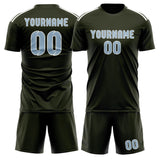 Custom Olive Light Blue Soccer Set