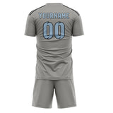 Custom Gray Light Blue Soccer Set