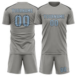 Custom Gray Light Blue Soccer Set