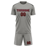 Custom Gray Crimson Red Soccer Set