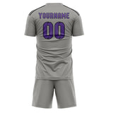 Custom Gray Light Purple Soccer Set