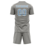 Custom Gray Light Blue Soccer Set