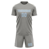 Custom Gray Light Blue Soccer Set