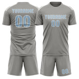 Custom Gray Light Blue Soccer Set