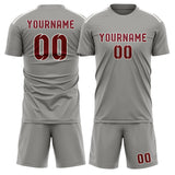 Custom Gray Crimson Red Soccer Set