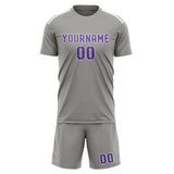 Custom Gray Light Purple Soccer Set