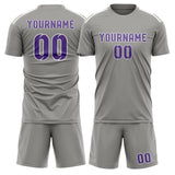 Custom Gray Light Purple Soccer Set