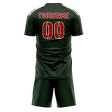 Custom Dark Green Red Soccer Set