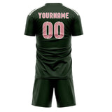 Custom Dark Green Light Pink Soccer Set