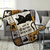 Blanket for Cat Lovers Gifts - Life Is Better With A Cat - From Cat Moms Dads, Birthday Christmas Everyday Encouragement, Inspirational Motivational