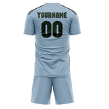 Custom Light Blue Dark Green Soccer Set