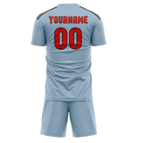 Custom Light Blue Orange Red Soccer Set