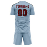 Custom Light Blue Crimson Red Soccer Set