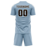 Custom Light Blue Brown Soccer Set