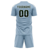 Custom Light Blue Dark Green Soccer Set