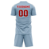 Custom Light Blue Red Soccer Set