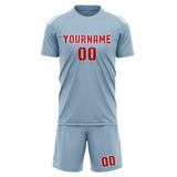 Custom Light Blue Red Soccer Set