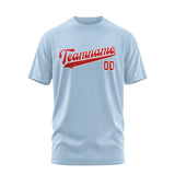 Custom Light Blue Red T-Shirt