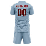 Custom Light Blue Crimson Red Soccer Set