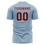 Custom Light Blue Crimson Red Soccer Jersey