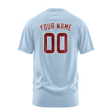 Custom Light Blue Crimson Red T-Shirt