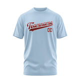 Custom Light Blue Crimson Red T-Shirt