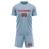 Custom Light Blue Crimson Red Soccer Set