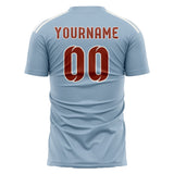 Custom Light Blue Coral Red Soccer Jersey