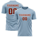 Custom Light Blue Coral Red Soccer Jersey
