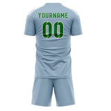 Custom Light Blue Emerald Green Soccer Set
