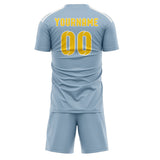 Custom Light Blue Gold Soccer Set