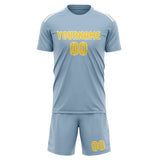 Custom Light Blue Gold Soccer Set